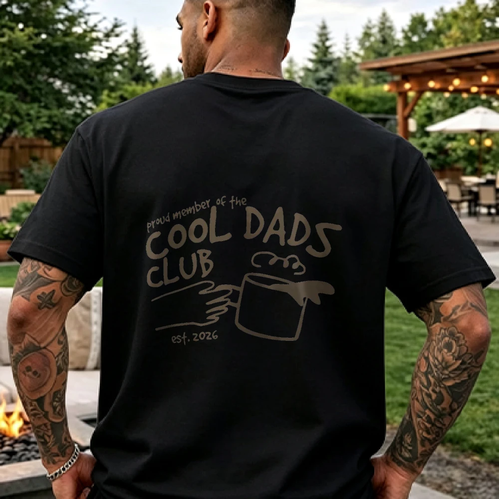 Funny Cool Dads Club Shirt Est 2026 Retro Fatherhood Gift Tee Vintage Coffee Cup Hand Drawn Illustration Black Crew Neck Short S
