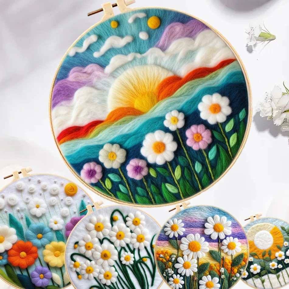 

GATYZTORY DIY Wool Felting Painting Flowers Art Kit With Frame Handmade Needle Felting Painting Set For Adults Mom Home Decor