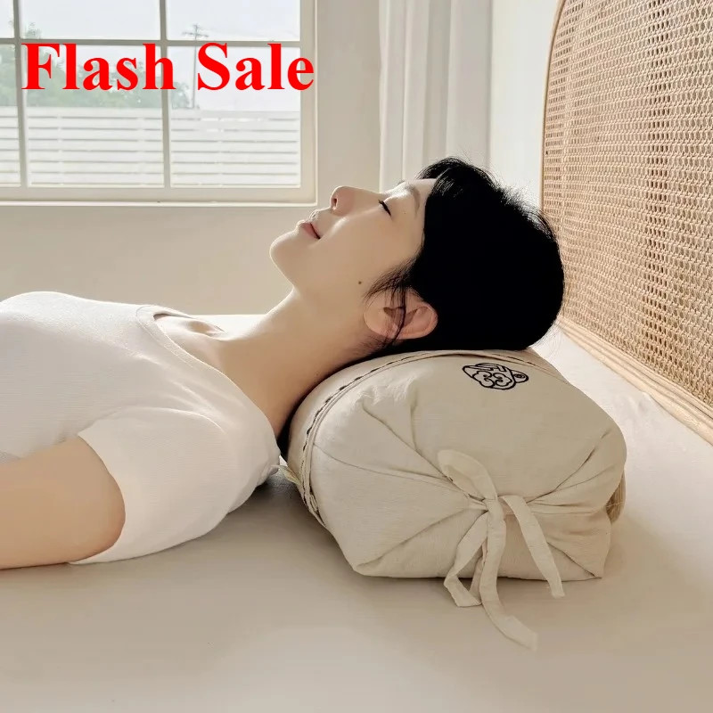

New white retro embroidered cotton and linen buckwheat cervical spine pillow classic and durable high-end pillow 1-piece