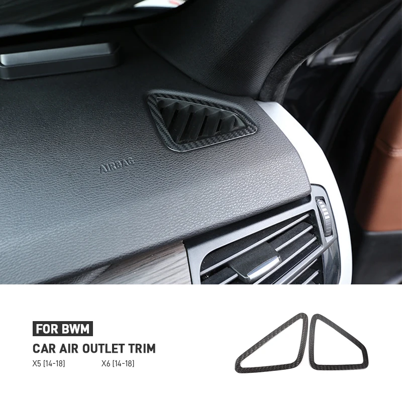 

For BMW X5 F15 X6 F16 2014-2018 Real Carbon Fiber Car Dashboard Side Air Outlet Frame Trim Cover Sticker Interior Accessories