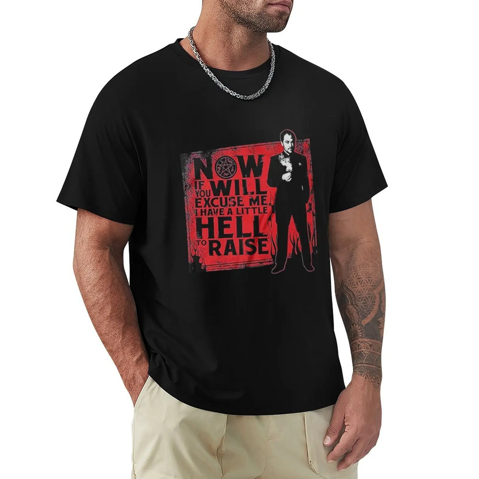 

Supernatural, Now If You_ll Excuse Me I Have a Little Hell to Raise Crowley T-Shirt gifts for boyfriend mens graphic t-shirts