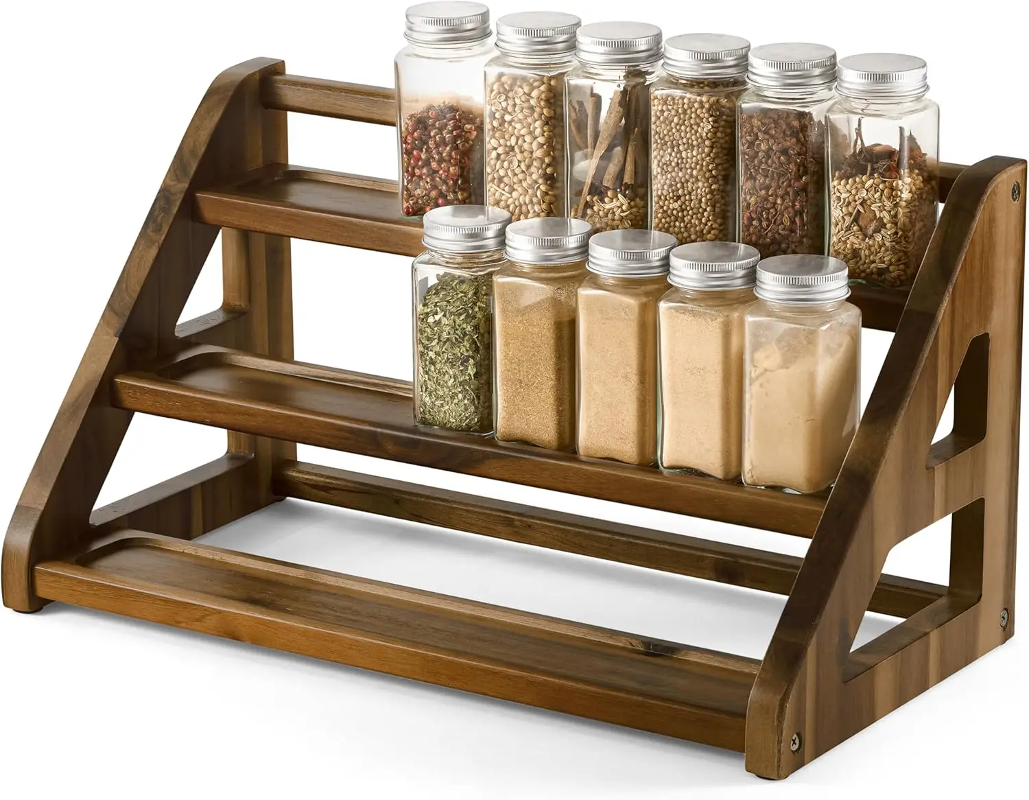 

Acacia Wood Spice Rack - Wooden 3-Tier Spice Rack Organizer for Countertop or Cabinet – Kitchen Spice Organizer and Se