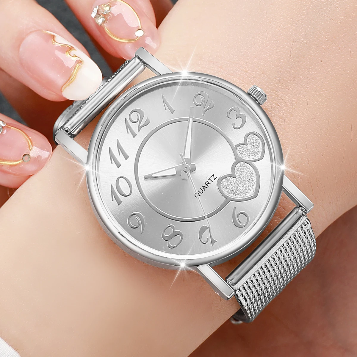 3 unids/set reloj de cuarzo con correa de plástico a la moda para mujer conjunto de oro rosa y plata