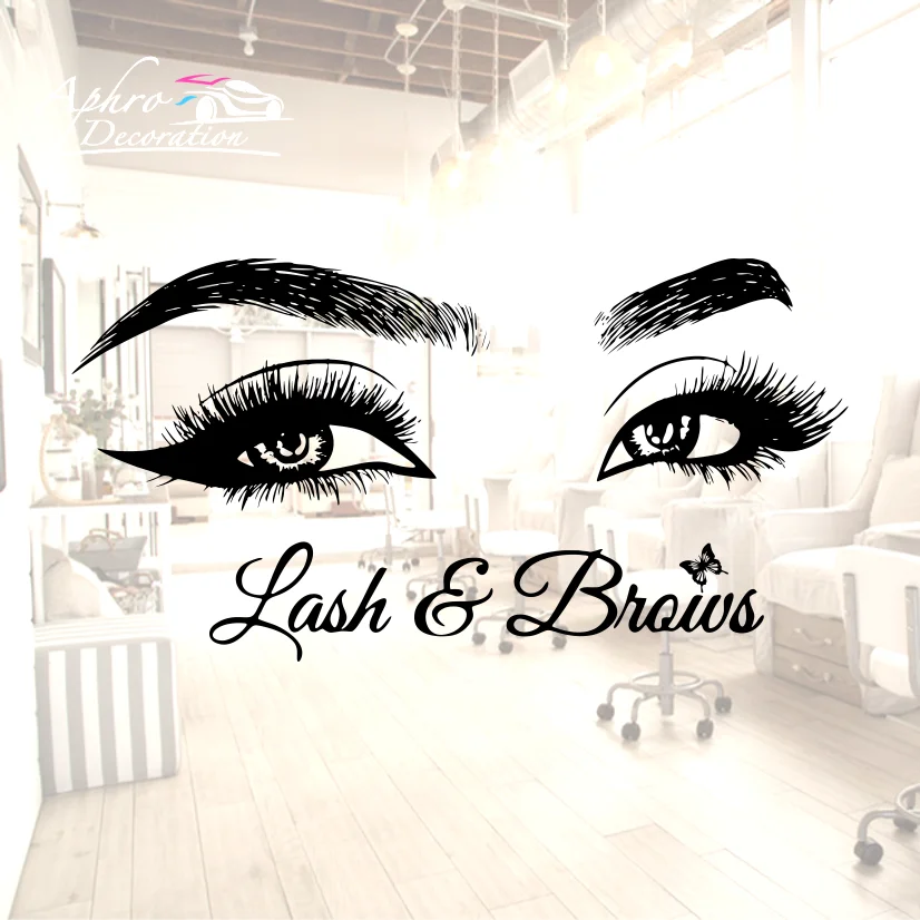 

Eyelashes Brows Vinyl Sticker Beauty Salon Wall Decal, Personalized Text, Eyebrows,Eye Quote, Make Up, Custom Sticker