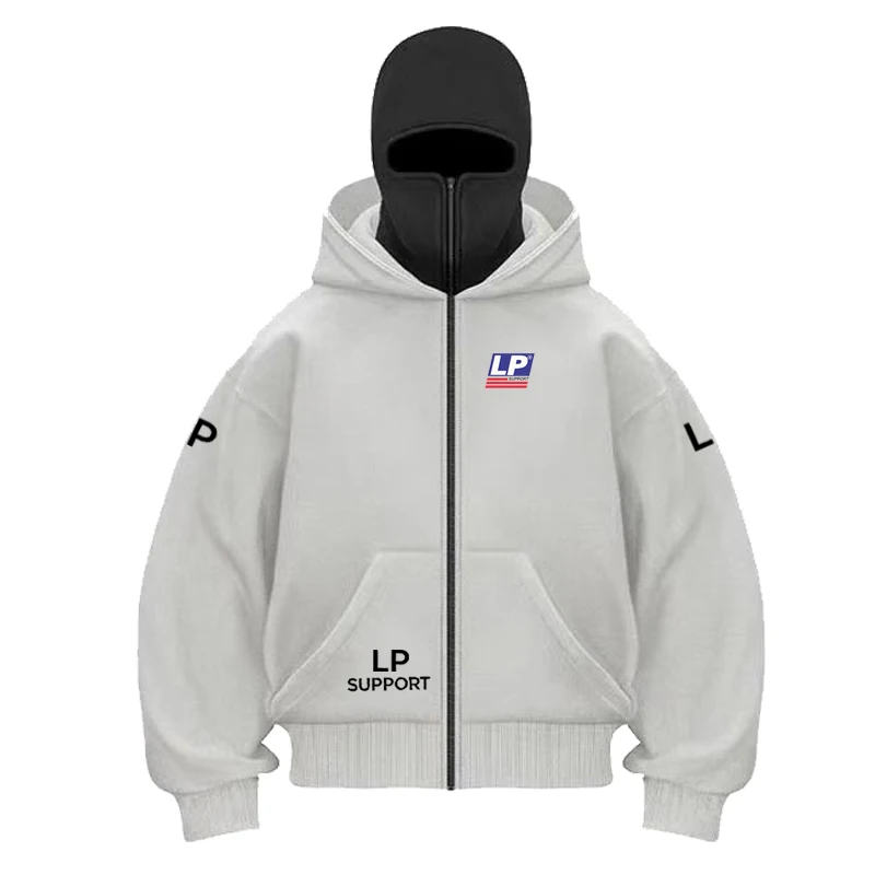 

2026 new LP SUPPORT logo Brand Windproof Warm Motorcycle with Double-Layer Hooded Cardigan Sweatshirt Personalized Style
