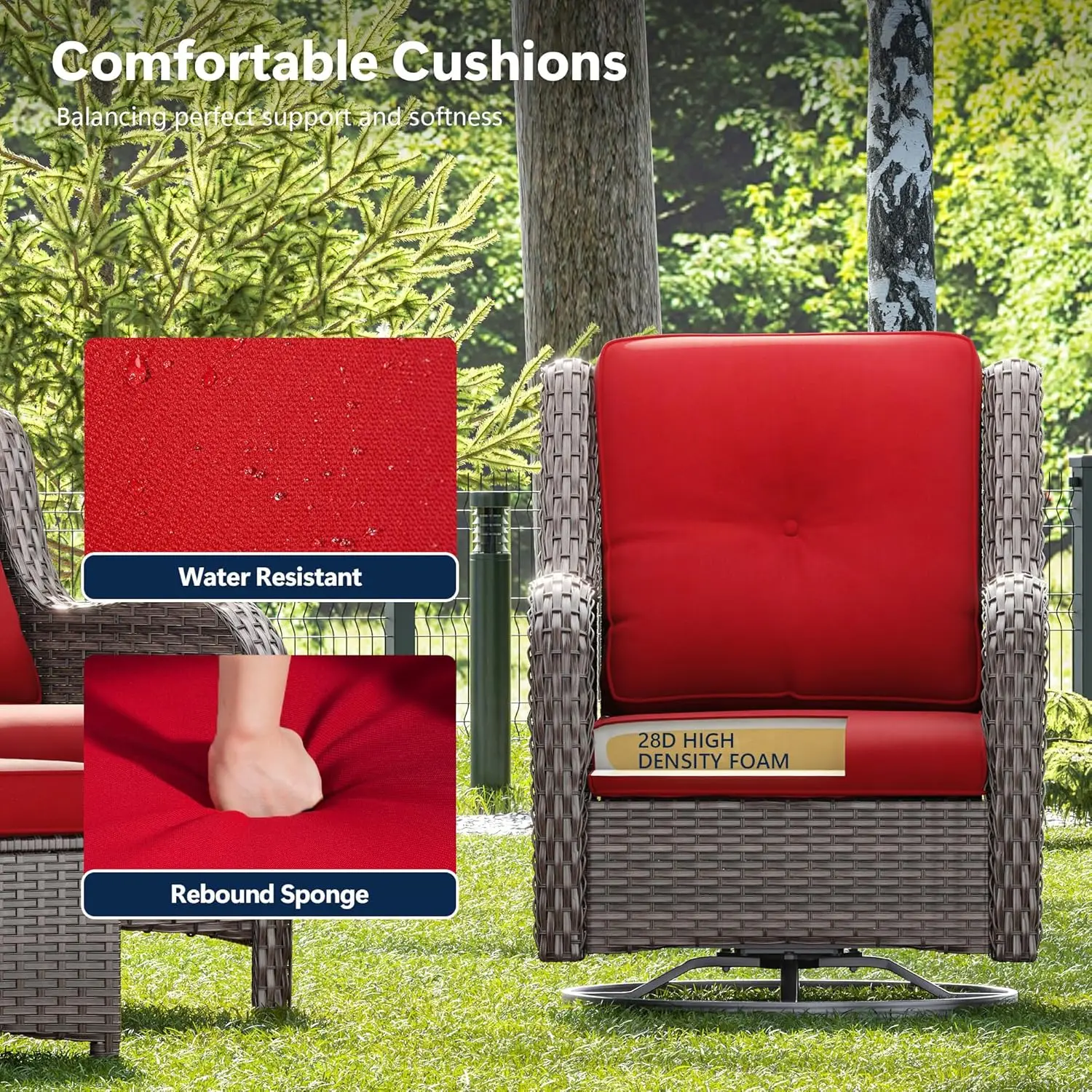 Luxury Wicker Patio Chairs, Outdoor Swivel Rochair With Thickened Cushions, Patio Rattan Furniture For Porch, Deck Use