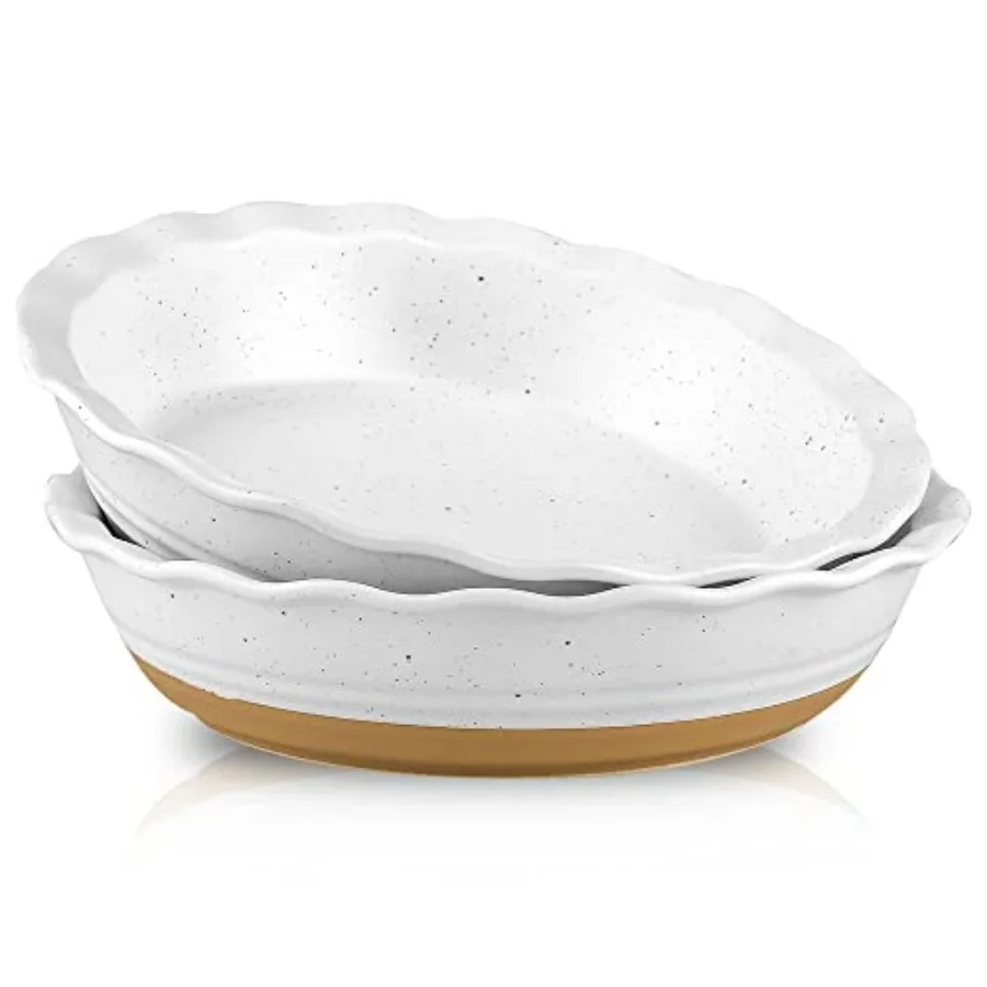 

10 inch Pie Pan for Baking Ceramic Pie Dish Deep Dish Pie Plate for Dessert Kitchen Deep Dish Pie Pan with Fluted Edge Set of 2