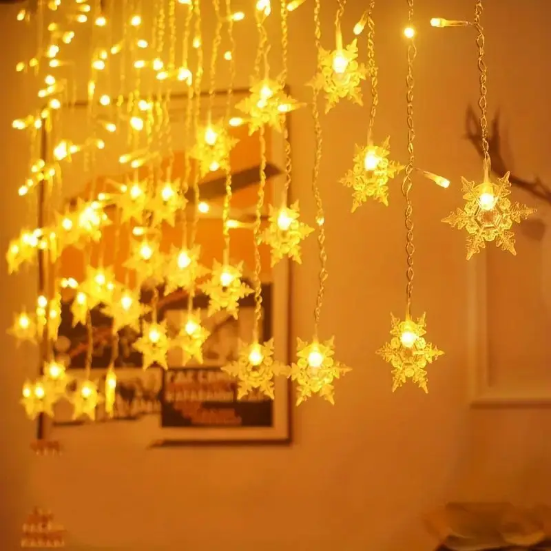 

8 Modes Christmas Decorations 2024 Snowflake Window Curtain Garlands Led Icicle Fairy Lights Flashing EU-Plug New Year 2025