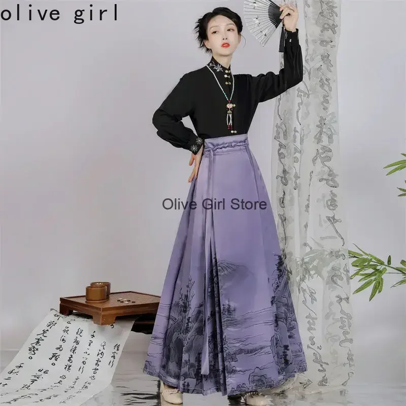 Maniche per aereo Gonne con faccia di cavallo Set di abiti tradizionali cinesi Hanfu Ricamo Matrimonio Quotidiano Stile Ming Cosplay Office Lady