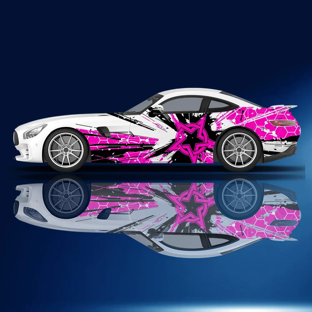 five-pointed star spray honeycomb Car Side Wraps, Self-Adhesive PVC Waterproof & Scratch-Resistant Stickers, Car Accessory Gift