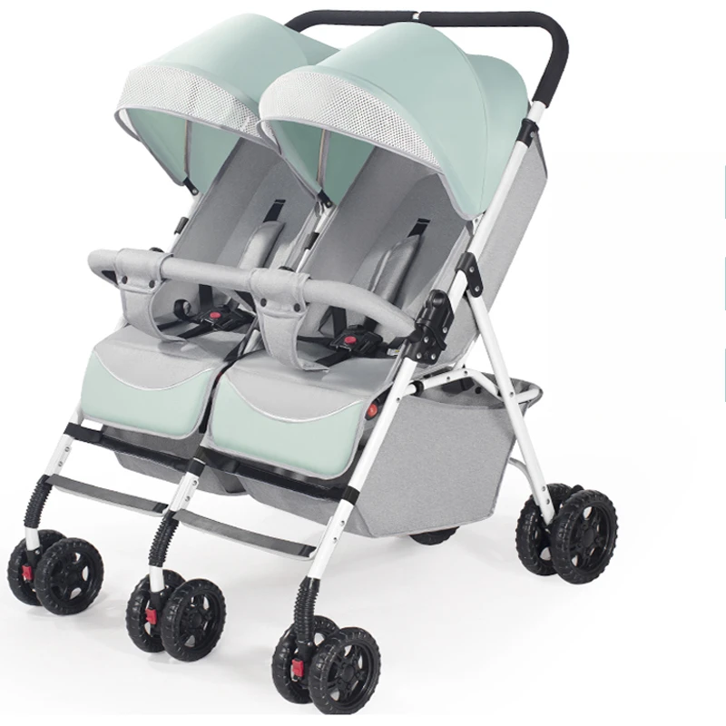 

All-Terrain Twin Pushchair-Flat Recline Position with Shock Absorption Quick-Fold Swivel Wheels & Travel Bag Included