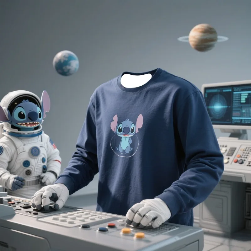 

MOTO-Sea and Sky Blue Stitch 3D Printed Summer and Autumn New Long Sleeve Top