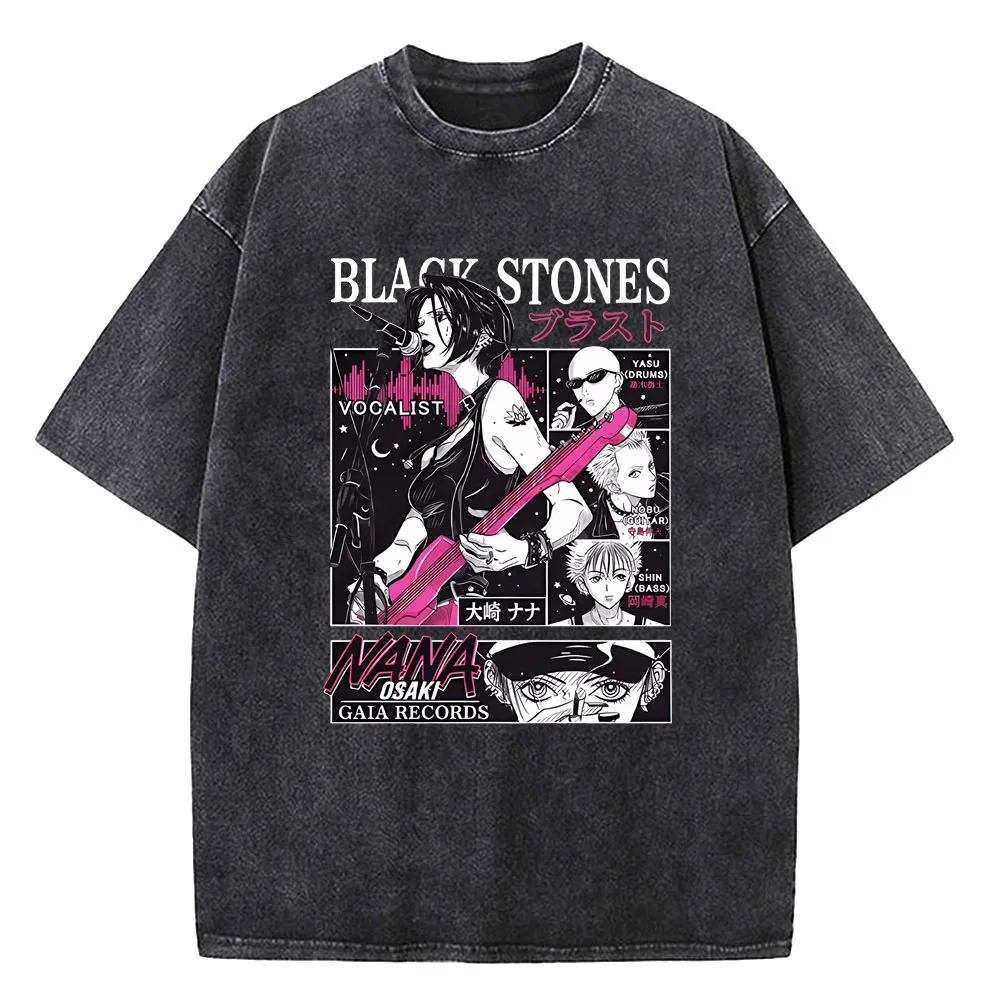 

Black Stones Nana Osaki Washed Shirt Cotton High Quality teen Digital Retro Trendy harajuku t shirt Grunge anime 2000s