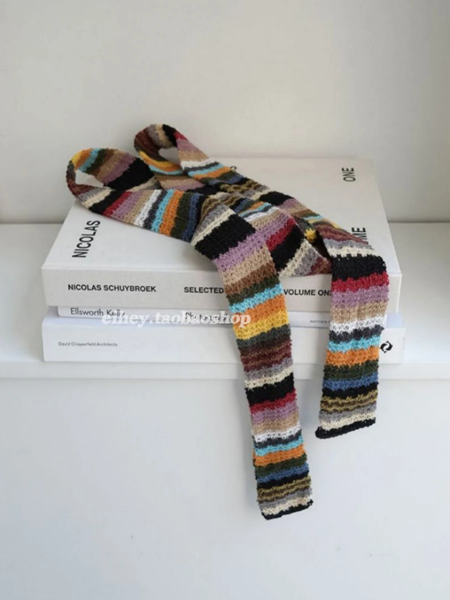 خمر Harajuku قوس قزح نسج التباين اللون شريط وشاح محبوك شتاء جديد الموضة الفاخرة مصمم Bufandas Invierno Mujer