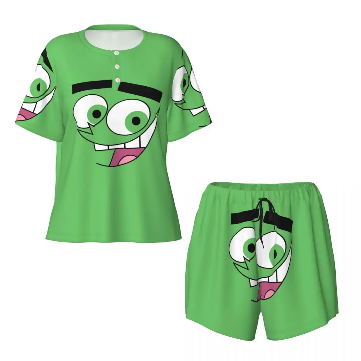 Fairly Oddparents Cosmo - Camisones de manga corta con cuello redondo para dormir, conjunto de pijama holgado para mujer, pantalones cortos