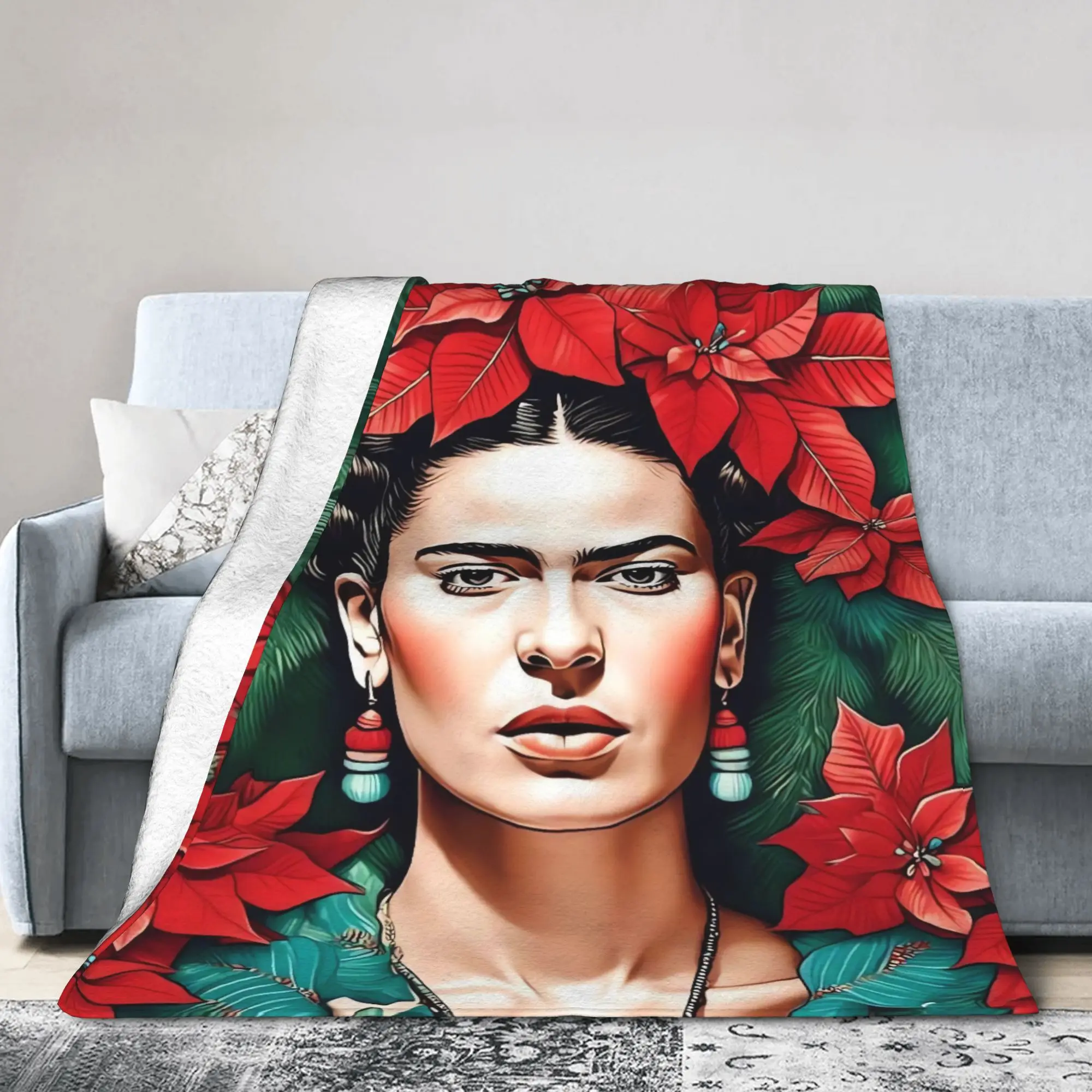 F-Frida K-Kahlo Flower Print Blanket  Soft Warm Pattern Plush Throw Blanket For Bedroom Flannel Bedspread Bed Cover