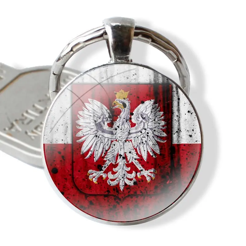 Poland flag football Keychain Handmade Glass Cabochon Key Ring Holder Pendant Key Chains