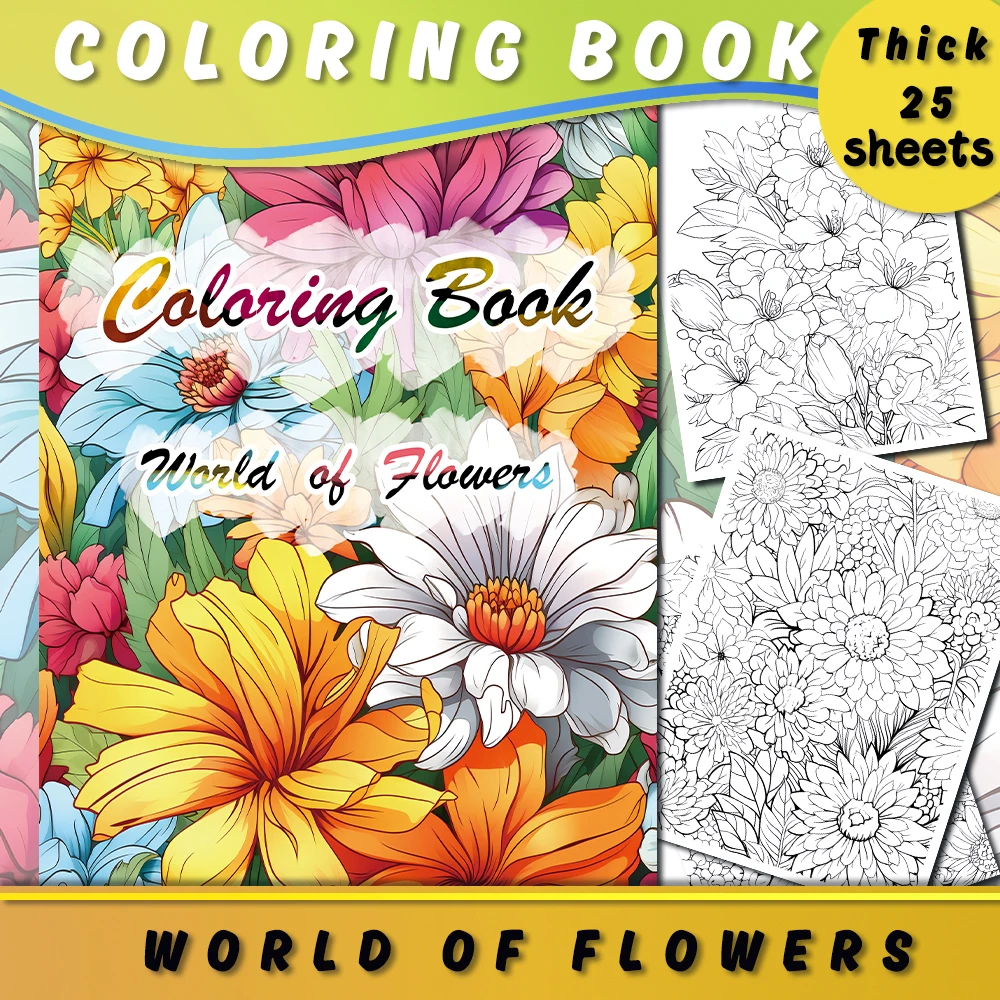 

1pc,Flower Coloring Book,Teenagers Coloring Book,25 Different Patterns,100gsm Thick Paper,Stress Relief,Birthday Gift