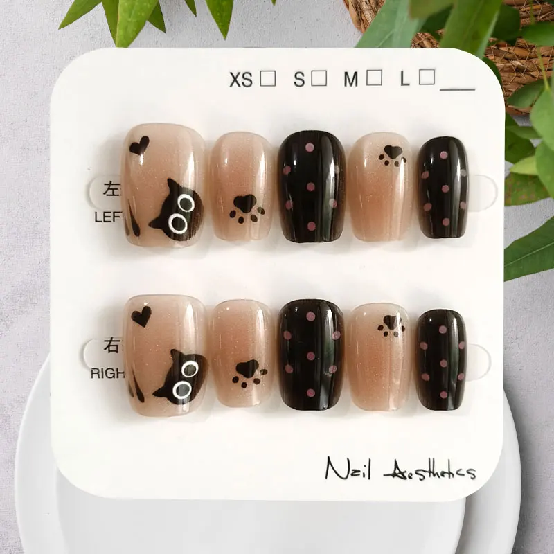 10Pcs Cute Cartoon Purple Spirit Cat Handmade Press on Nails Square Head with Cat Eye's Nail Patch Stickers Fake Nails Art - view 3