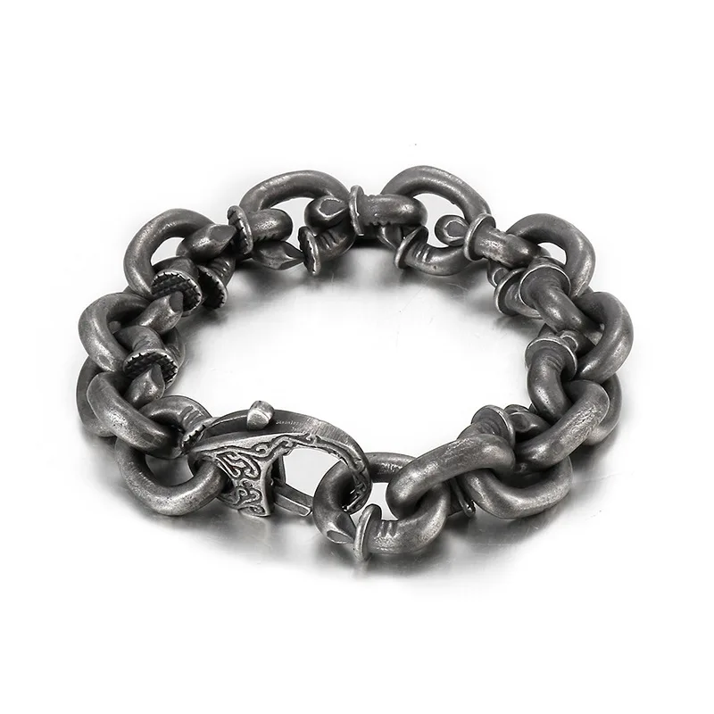 

Antique Stainless Steel Chunky Bangle For Men Genderless Titanium Black Cuban Chain Cuff Bracelets Waterproof Anti-rust Jewelry