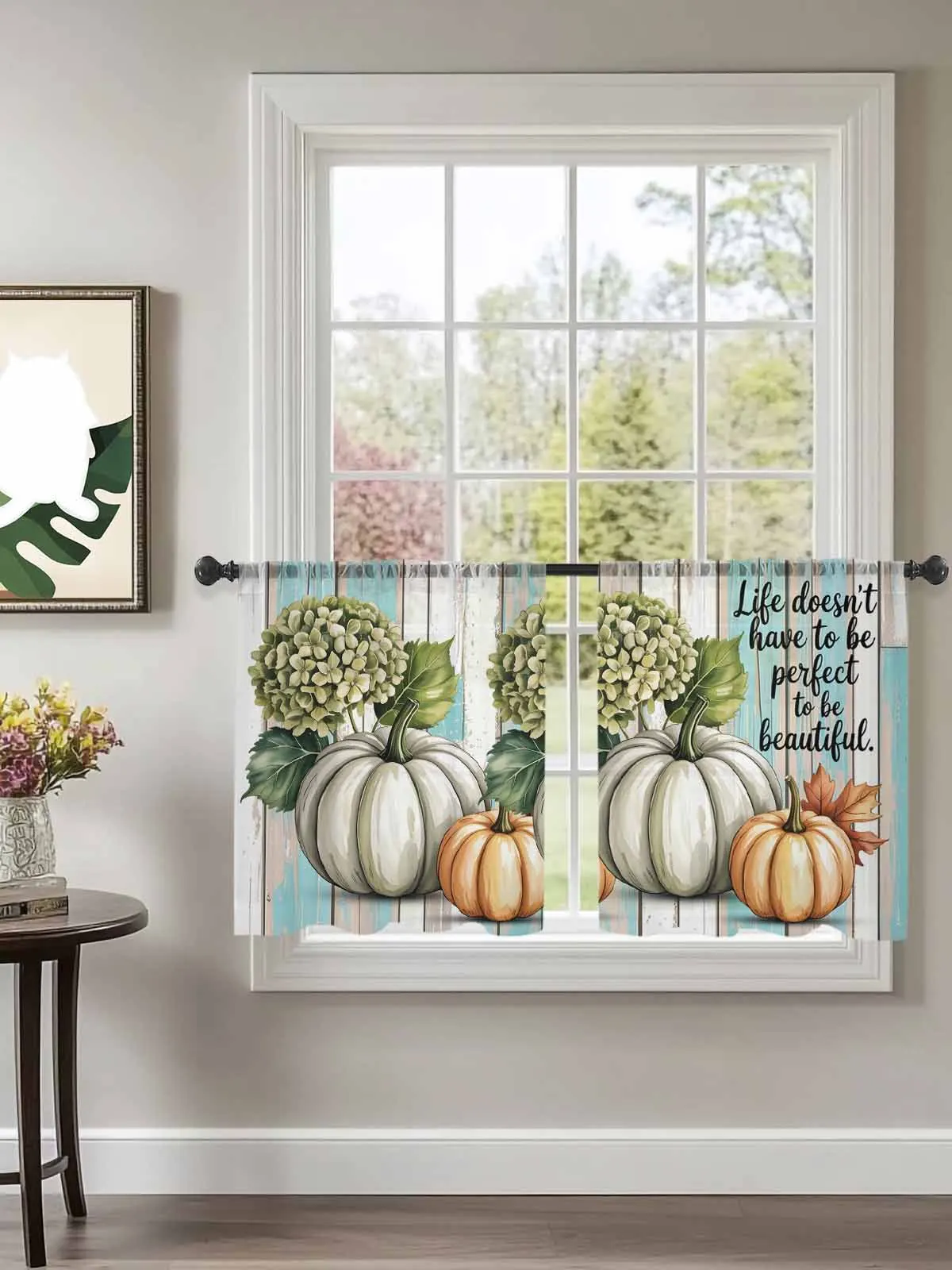 

Wood Grain Thanksgiving Pumpkin Tulle Curtains For Bedroom Children Living Room Decor Sheer Curtains