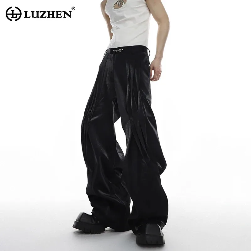 

Брюки мужские LUZHEN, прямые, плиссированные, свободного кроя, новинка 2025, повседневные, оригинальные, стильные, однотонные, широкие штанины, уличный стиль, JY6011