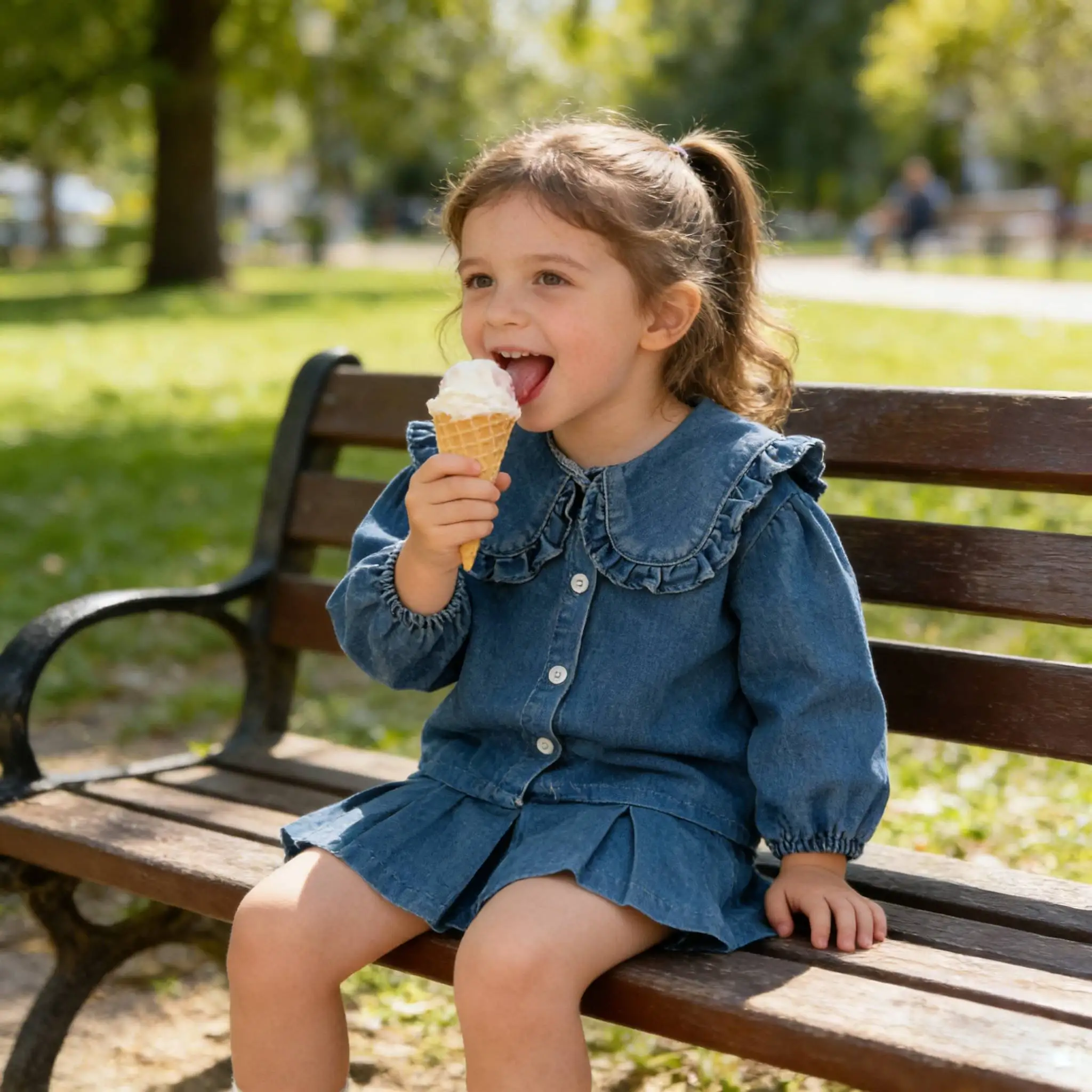 

2026 Spring Summer Girls divided skirt Sets 2pcs Denim long sleeve top and bottom Sets for 1-5years Casual Fashion baby Clothes