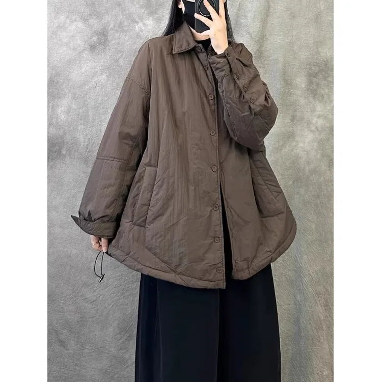 

Женское свободное хлопковое пальто средней длины в стиле ретро Sle Thiened Cotton Irt Jaet, длинное хлопковое пальто с воротником све на одной пуговице