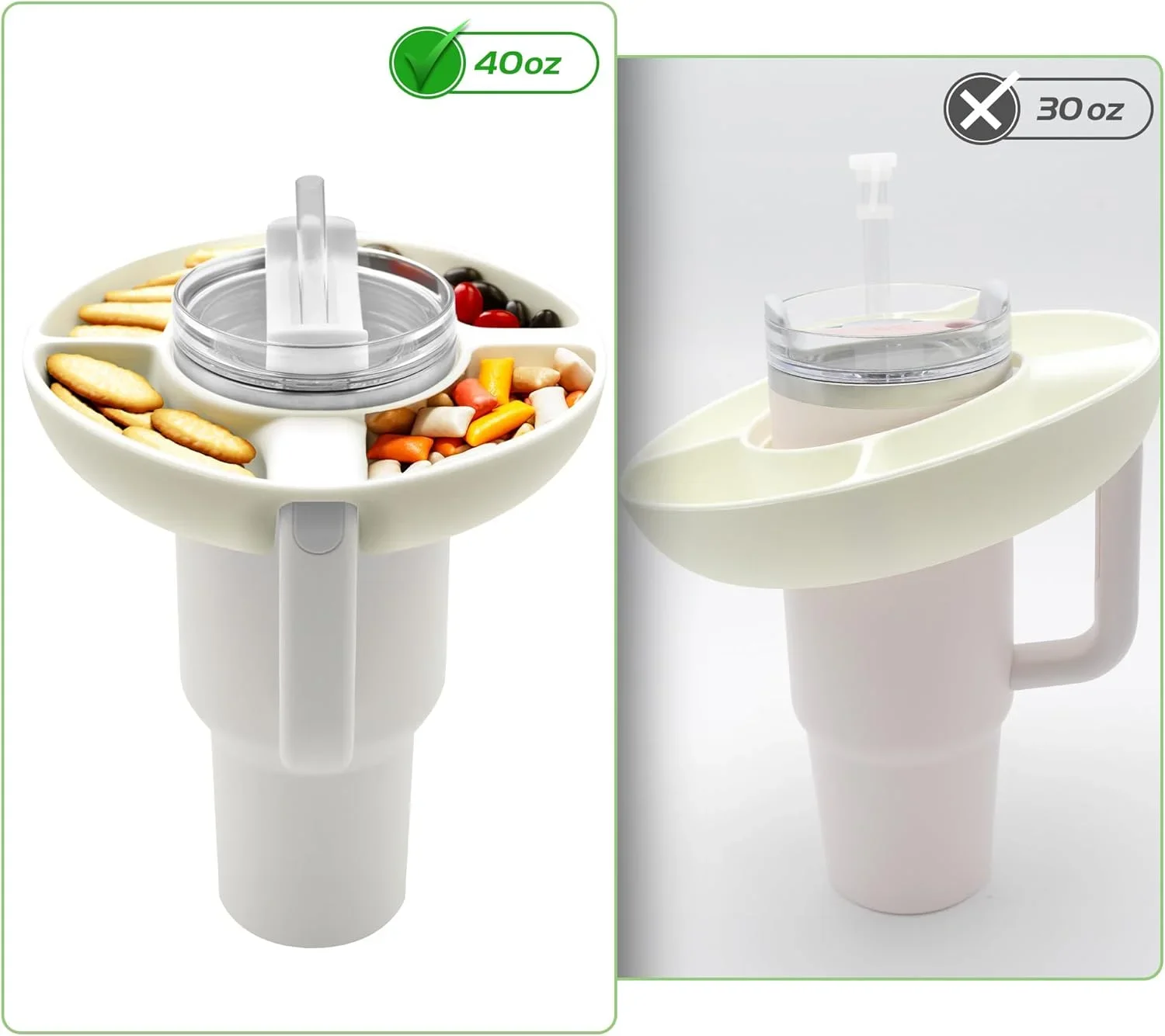 Vassoio Porta Snack Con Coperchio Per Stanley Cup 40 Oz, 4 Scomparti In Silicone Alimentare, Beige, Accessorio Stanley