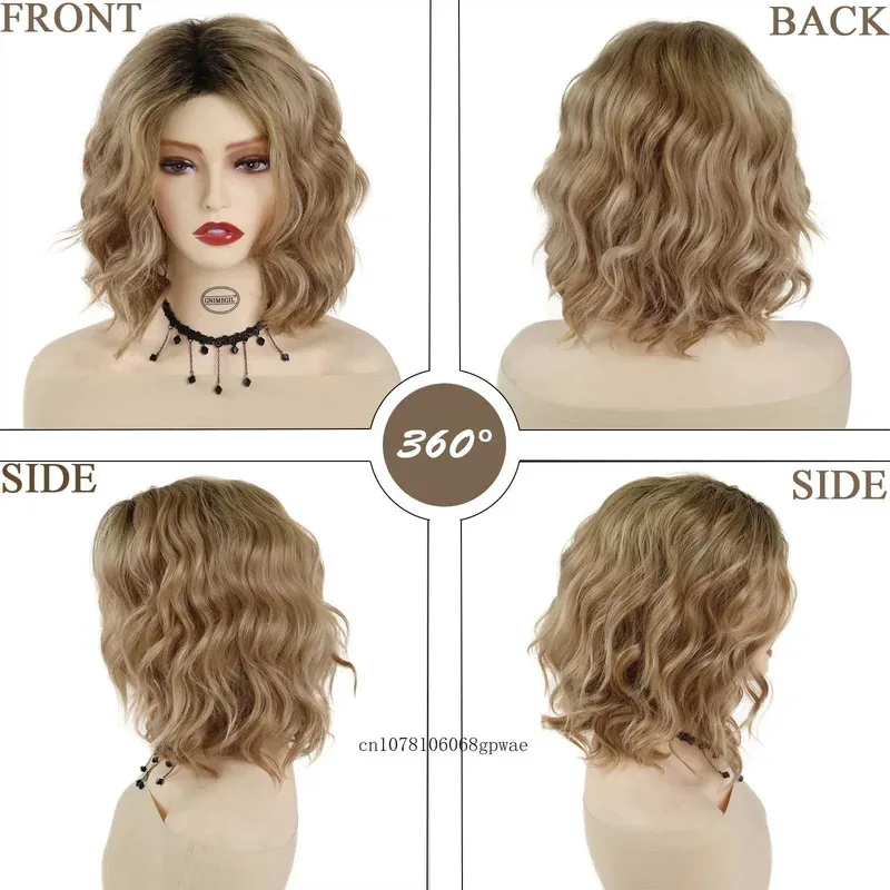 Synthetic Short Bob Wig for Women Blonde Wig with Bangs Loose Wave Hairstyle Cosplay Lolita Halloween Use Natural Soft Fake Hair