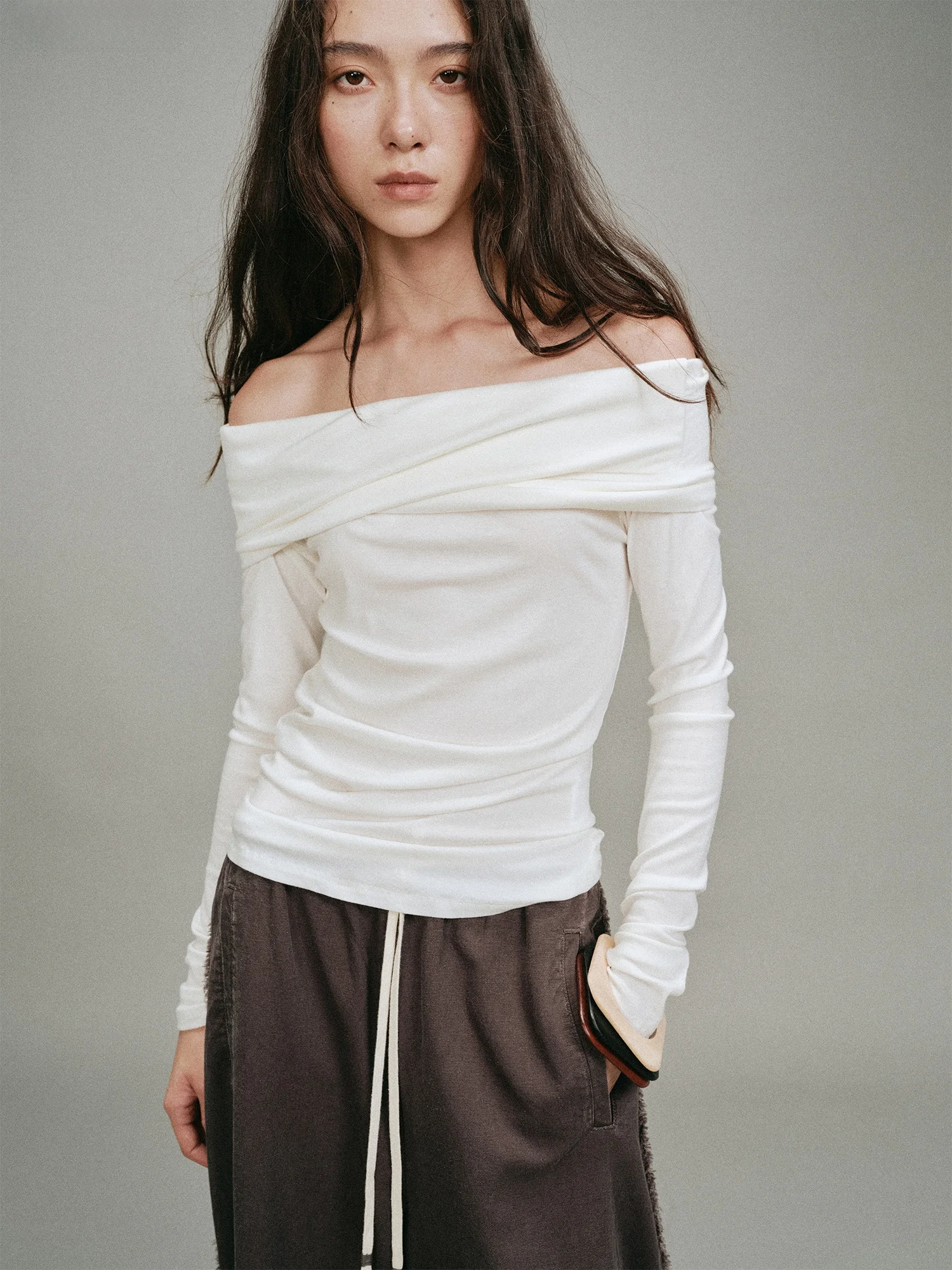 

Soft Comfortable Long Sve oulder Bared One-oulder T-irt by KUCO Cloud Touch Folded Sta Sensation Commute Sle S...