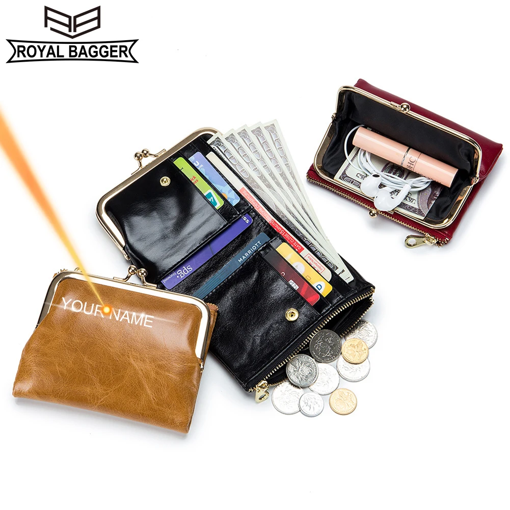 

Royal Bagger Short Wallets for Women Fashion Genuine Cow Leather Clip Coin Purse Simple Storage Clutch Wallet Europe Style 8266