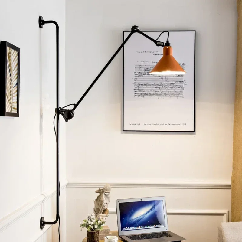 

Nordic Minimalist Black Metal Long Rod Rocker Wall Lamp Adjustable Angle Living Room Bedroom Restaurant Hotel Industrial Sconces