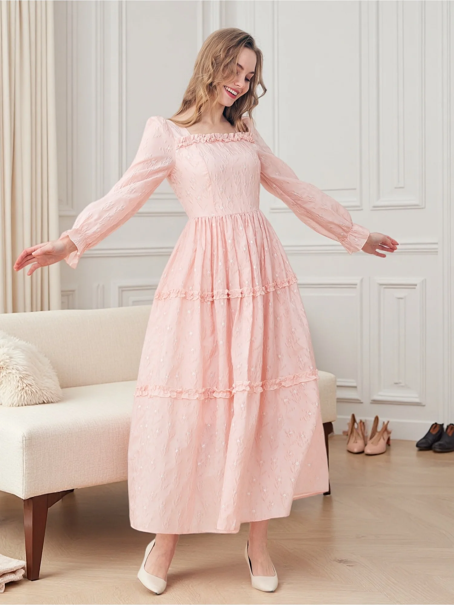 DEVCHATA プラスサイズ レディース フレンチ ヴィン - French Vintage Floral Midi Dress のレビューと価格