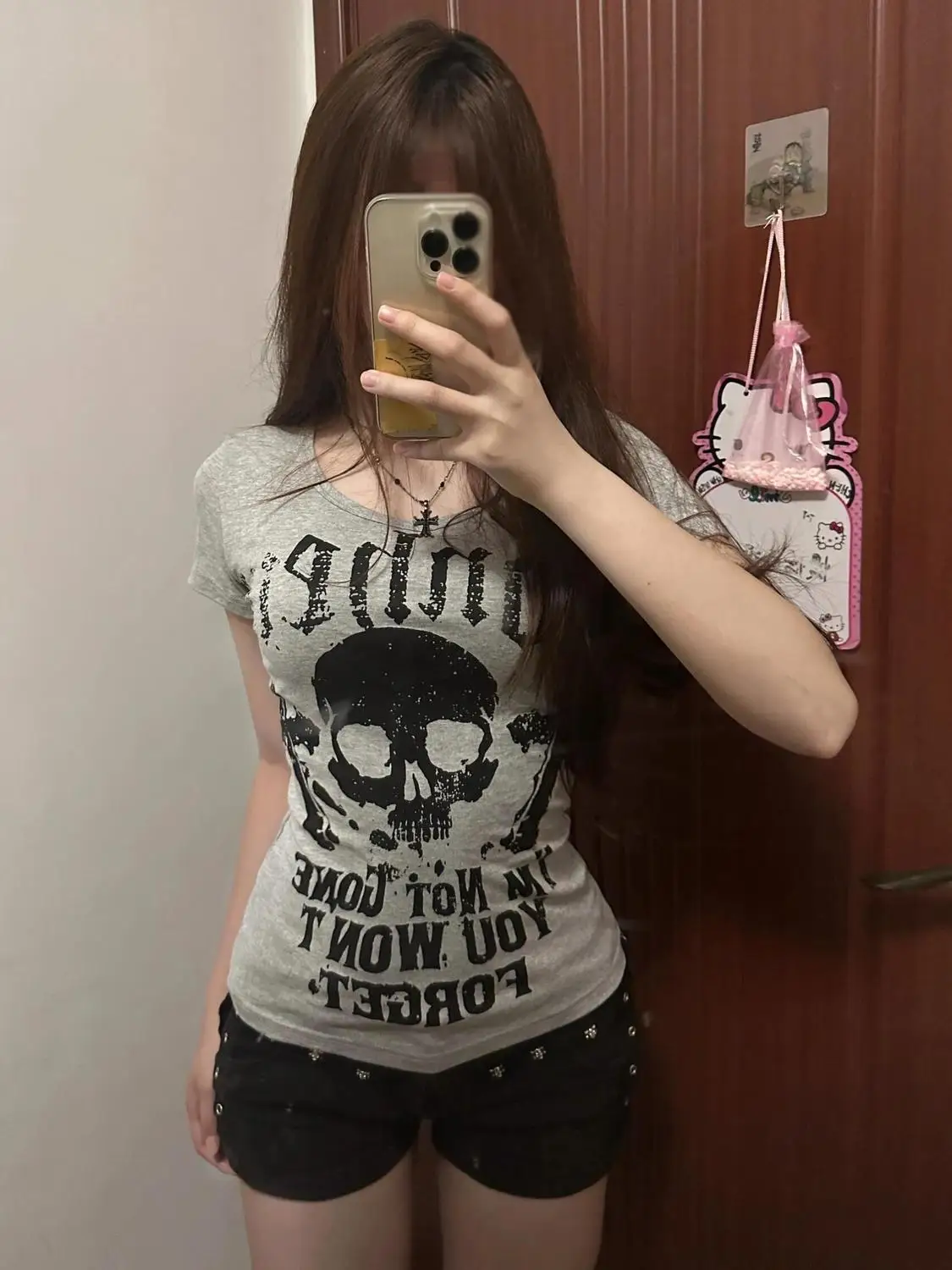 Vintage Woman T Shirts Slim Waist Punk Tees 2025 Ropa Mujer Short Sleeve Fashion Camisetas Skull Print Casual Y2k Tshirt Tops