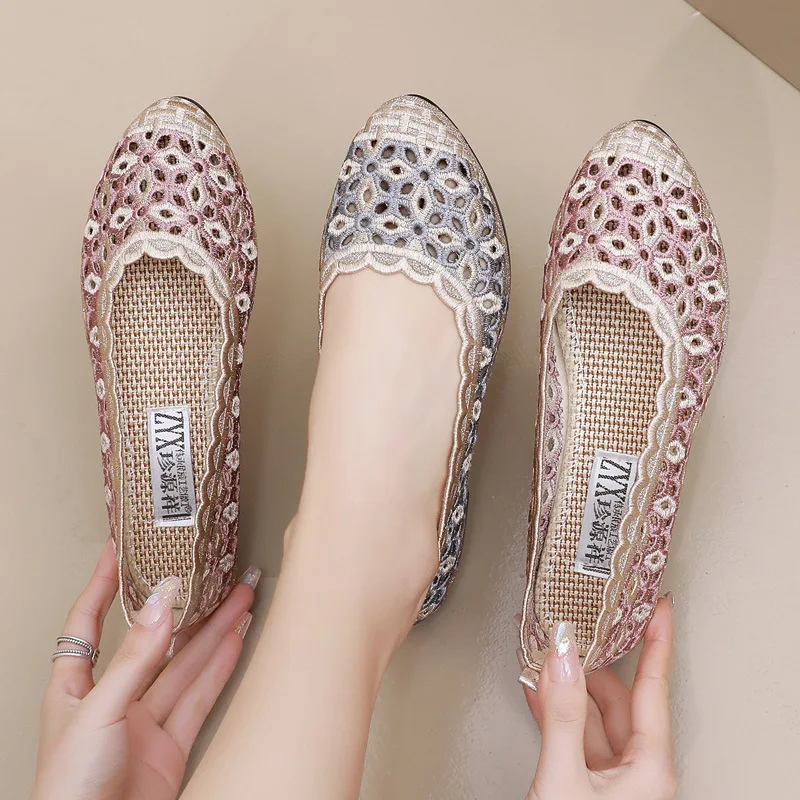 

Hot Sales Air Mesh Flats Women Round Head Toe Hollow Women Flats Slip on Spring Summer Shallow Flats