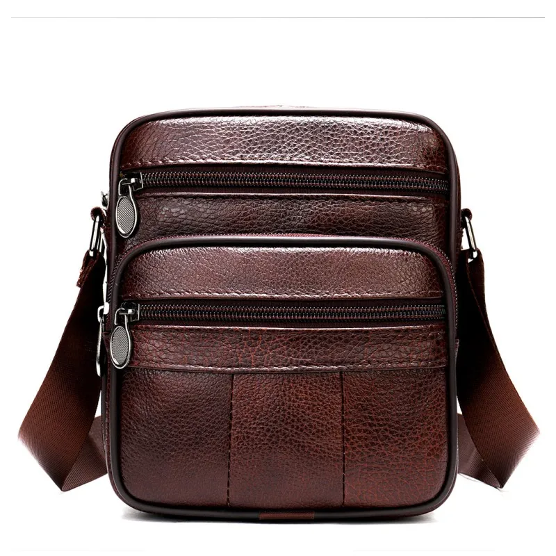 Bolso cruzado de cuero genuino para hombre, bandolera de negocios a la moda, bolsa de mensajero, riñonera, regalo