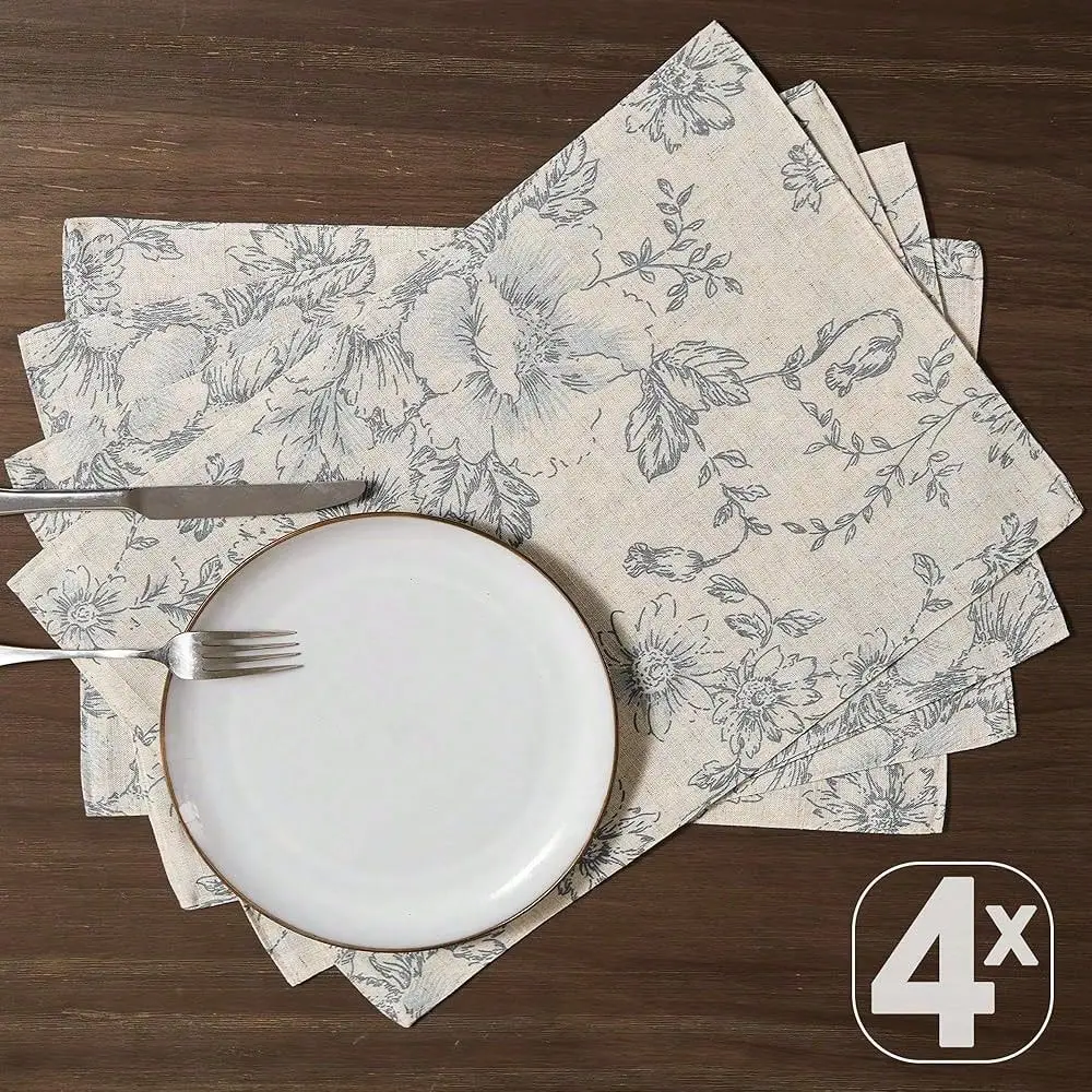 

Floral Placemats Set Of 4 Christmas Farmhouse Linen Placemats Cloth Table Mats Holiday Seasonal Rustic For Kitchen Dining Table