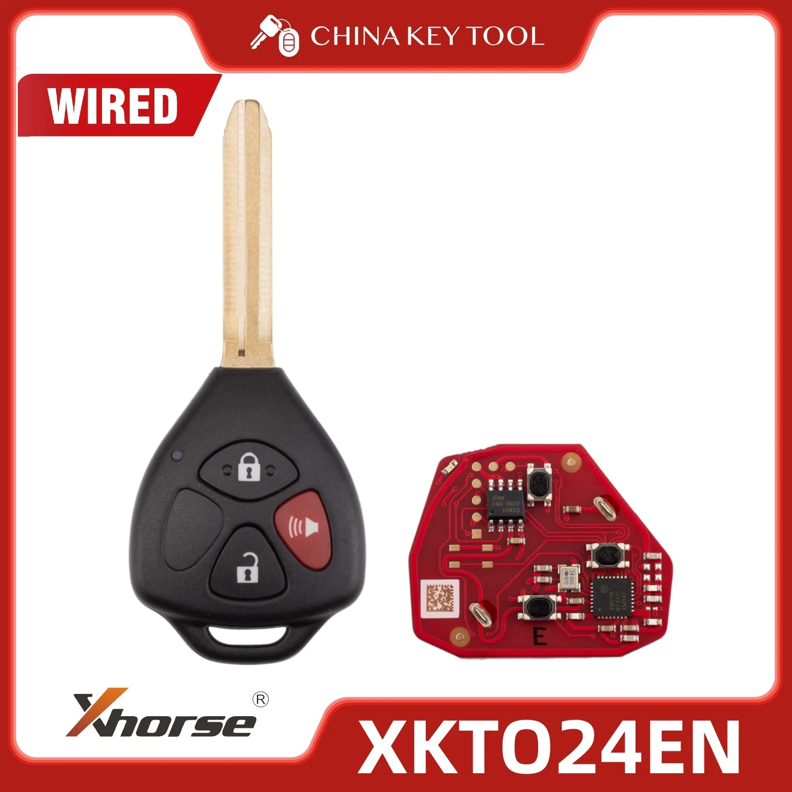 Xhorse XKTO24EN 2nd Gen Wired Remote Key V2 Toyota Flat Right 3 Buttons Triangle (English)