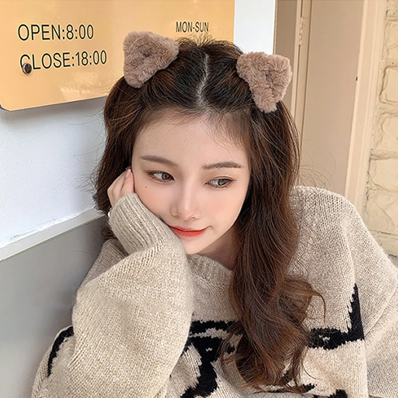 1pair Lovely Cat Ear Hair Clips Cute Cat Ear Hairpin Plush Pair Clips Three-dimensional Hairclaw Hair Claw Pin Clip Accessories