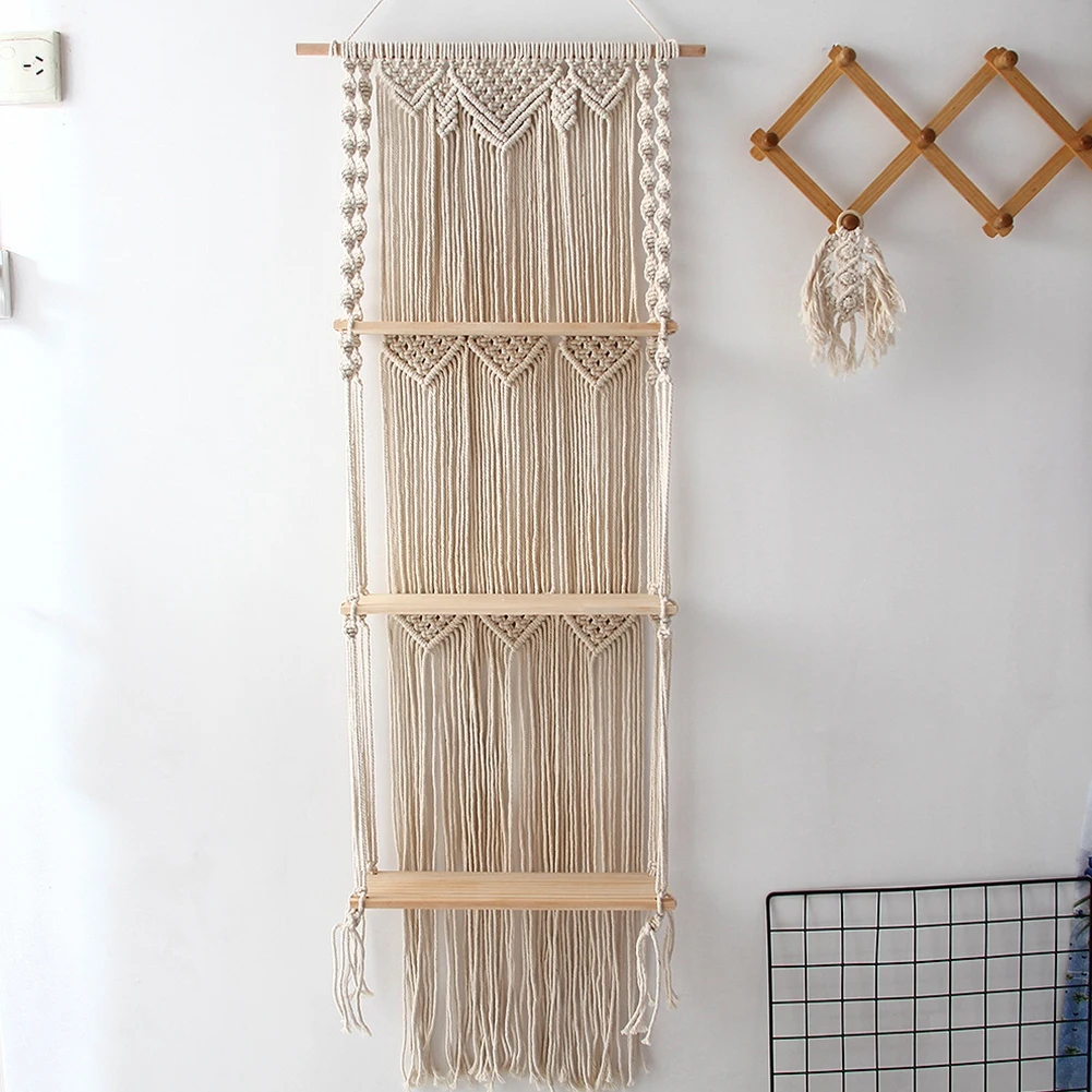 Macramé para colgar en la pared, Exhibidor de fotos, decoración de habitación Bohemia, cesta de frutas colgante para interiores, Dec