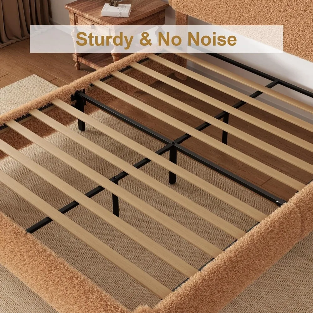 إطار سرير بمنصة Boucle بحجم كوين مع لوح رأسي قابل للتعديل بمستويين، وسرير سحابي منجد، وذرة مستديرة ناعمة مضادة للتصادمات