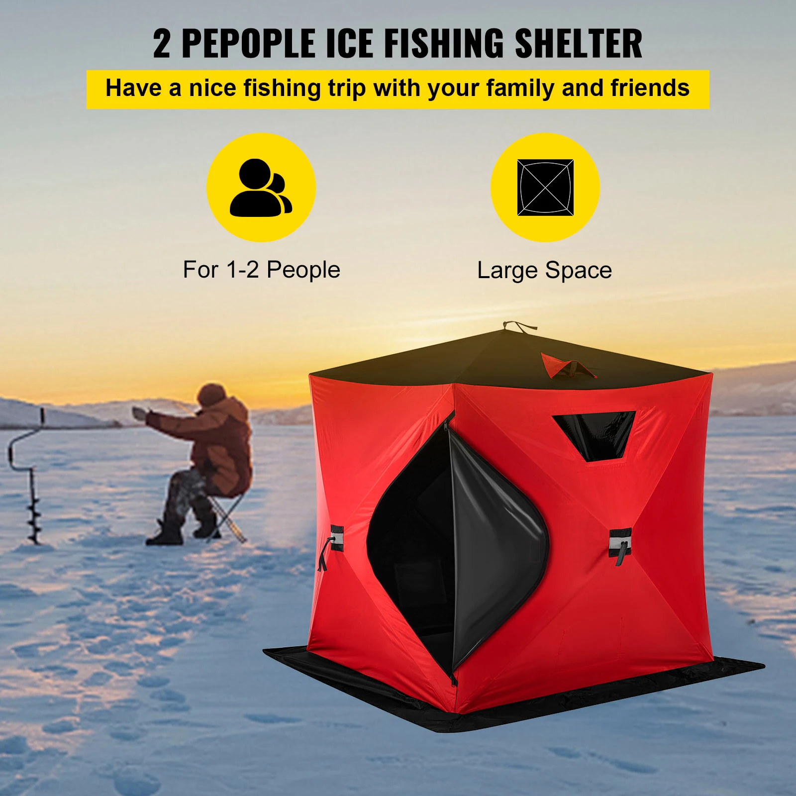 VEVOR Ice Fishing Tent Warm Awning Pop-Up 2-Person Oxford Fabric Waterproof Windproof Canopy for Winter Fishing Camping Hiking