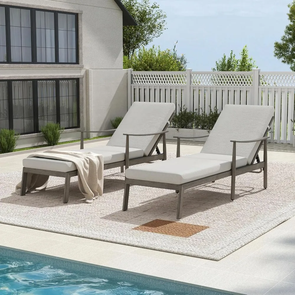 

Outdoor Chaise Lounge Chair Set of 2, Aluminum Pool Chair with Adjustable Backrest and Cushion, Curved Armrest, Outdoor Lounge