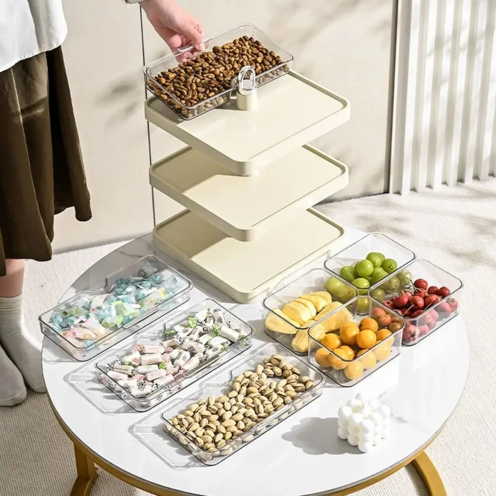 Multilayer Food Serving Tray 360 Rotatable Stackable Kitchen Storage Shelf Detachable with handle Divided Serving Platter