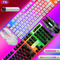 Colorful backlit keyboard  mouse set wired USB office gaming keyboard floating key 104 key plug and play computer peripherals