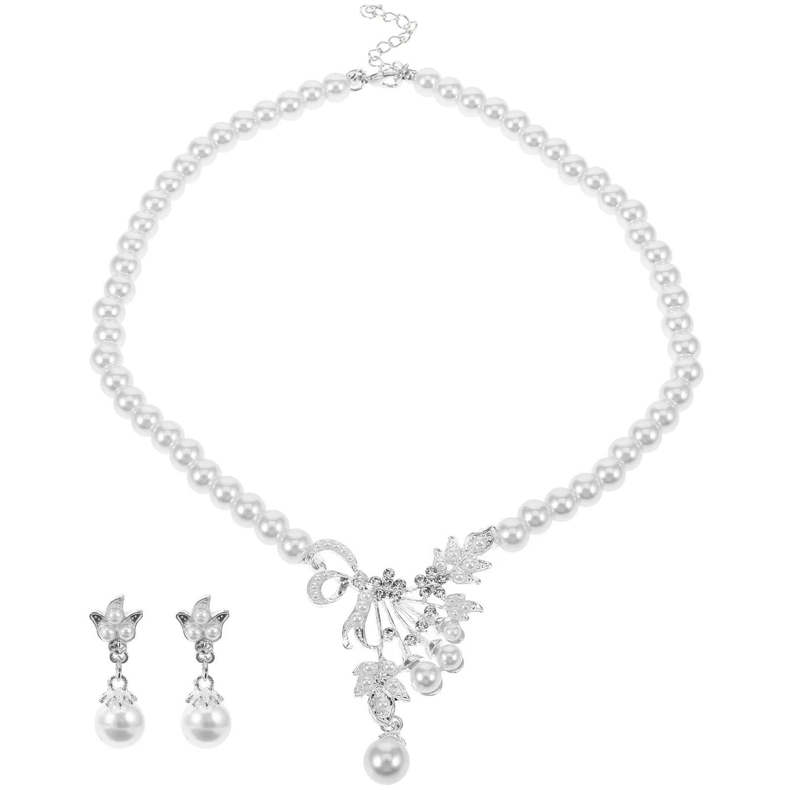 

Pearl Necklace Earrings Stylish Danglers Bride Pearls Women Eardrops Creative Choker Delicate Accessories