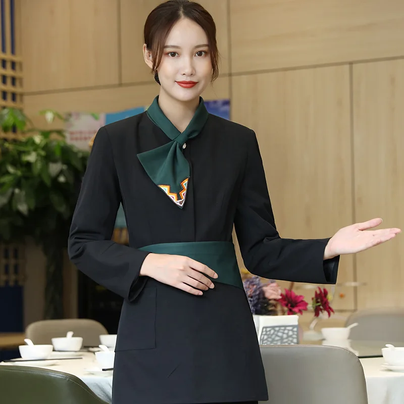 Hotel Arbeitsuniformen Herbst Winter Frauen Hot Pot Restaurant BBQ Restaurant Teehaus Chinesischen Stil Kellner Langarm Unisex
