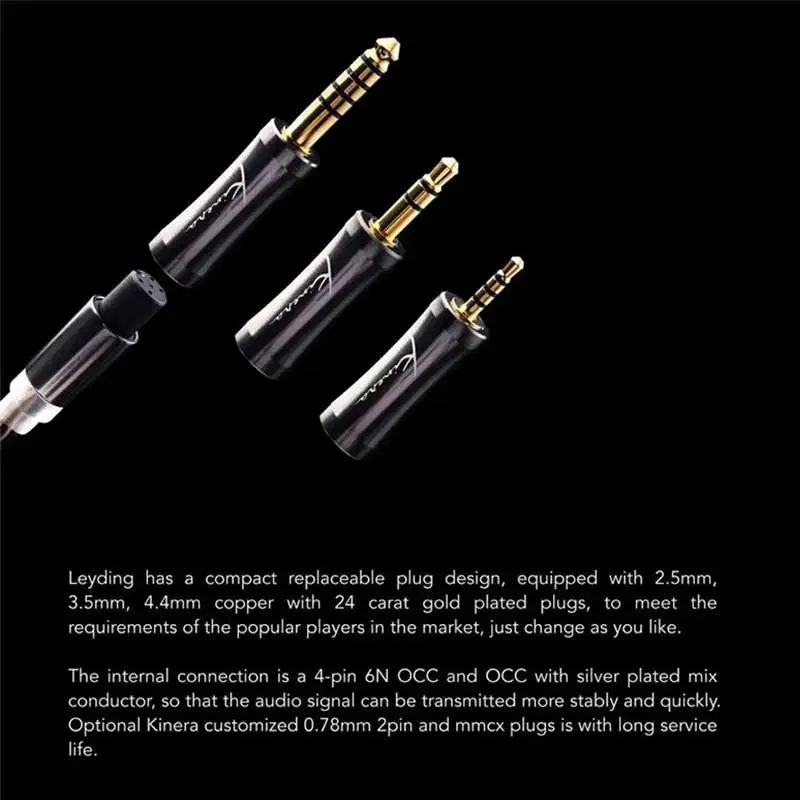 Kinera Leyding Modular 3in1 HIFI Earphone Upgrade MMCX Cable 8 Core Silver Plated Copper 0.78 2pin Connector 2.5/3.5/4.4mm Plug