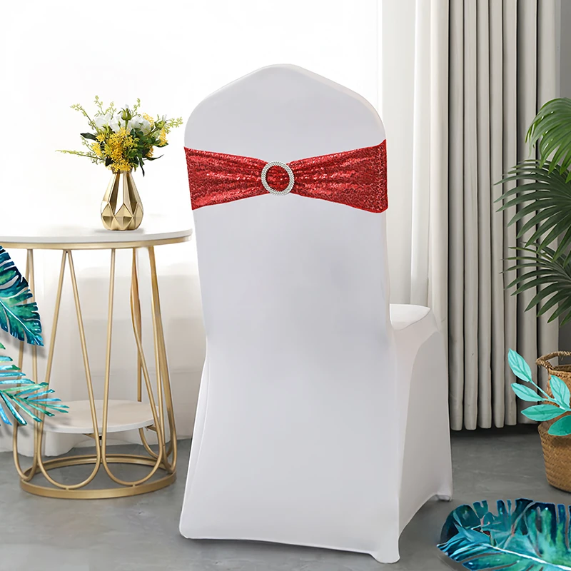 White Lycra Band Lvory BLack Single Layer Spandex Chair Sashes With Round Buckle Good Quality for Wedding Event